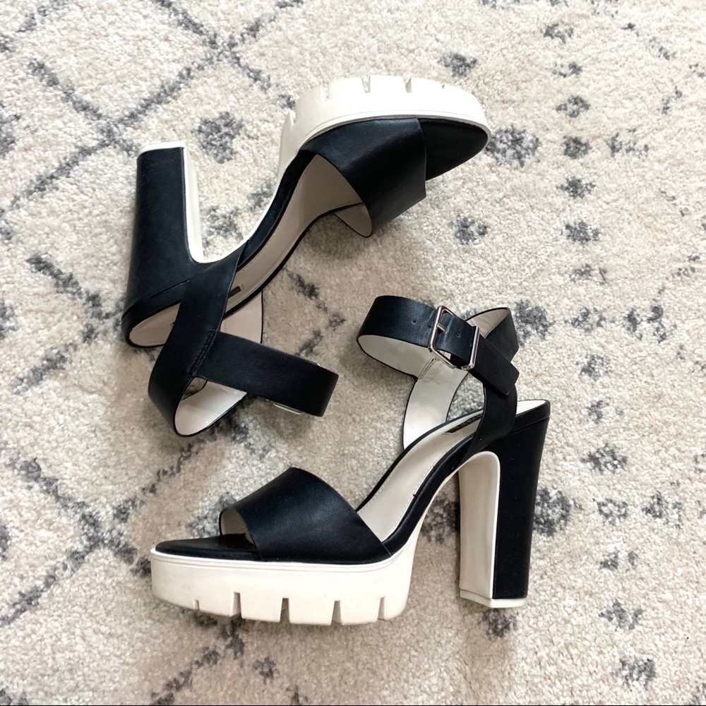 Forever 21 Black and White Lug Sole Heel Sandals